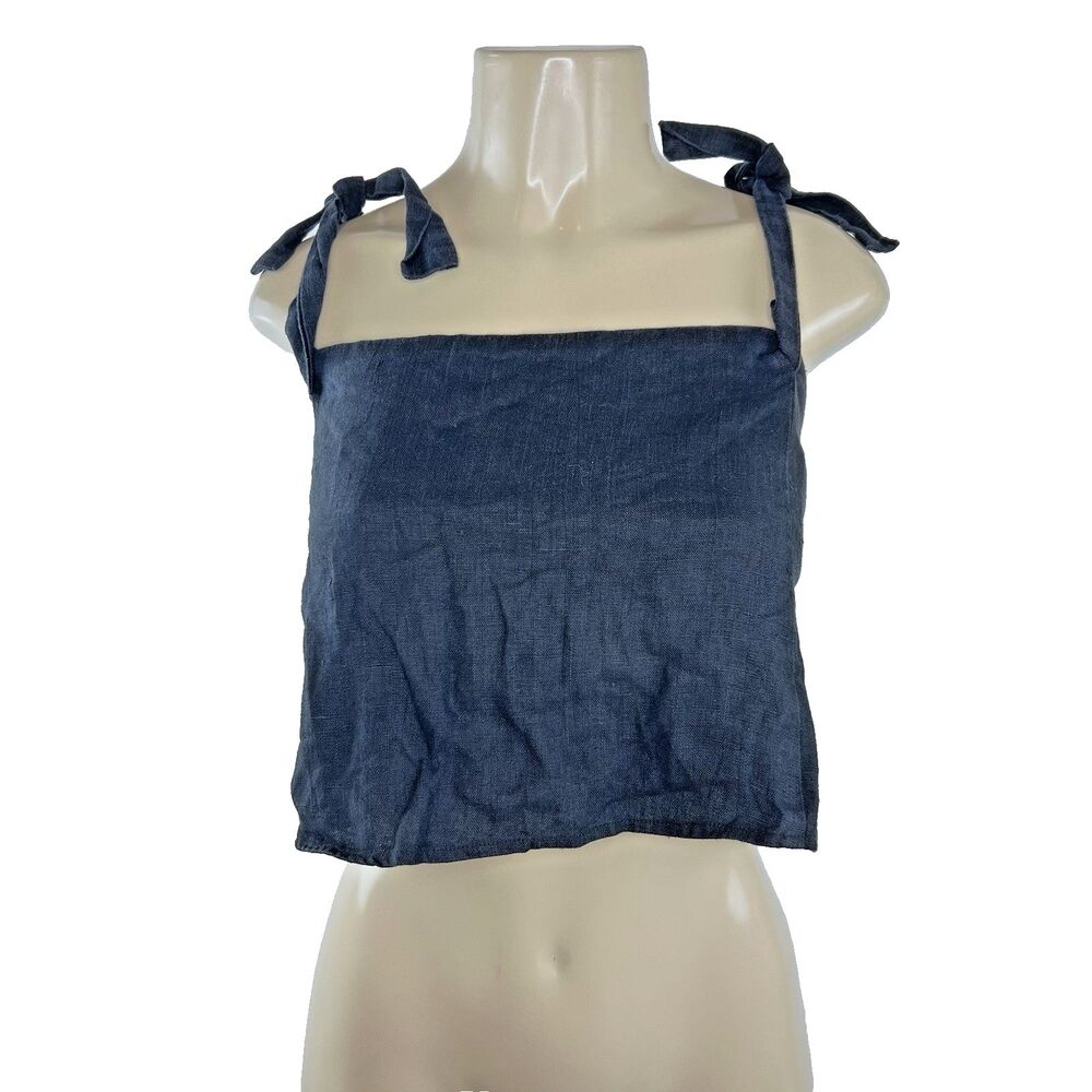 Reformation Crop Top Size XS Black Square Neck Tie Straps Light Surplus Fabric